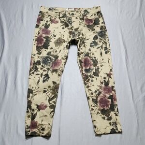 Golden Denim Silence Is Golden Floral Print Pants Mens 32 Tan Rose Slim Fit